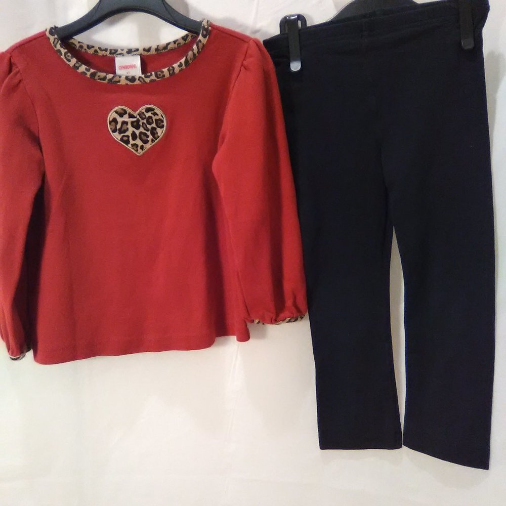Gymboree Long Sleeve Top Color Red / Leopard Color Heart Size 3T - Picture 2 of 6